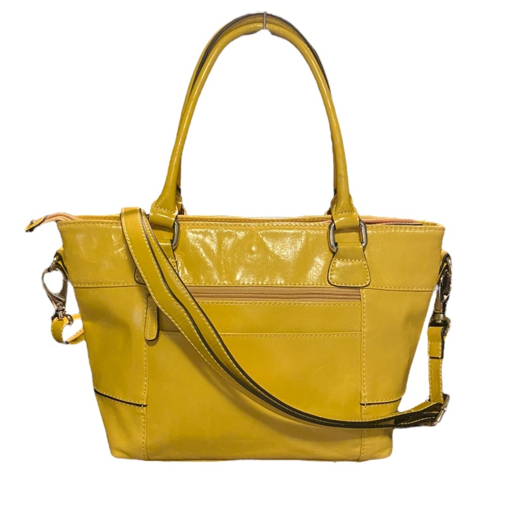 GIANI BERNINI genuine leather yellow satchel handbag with crossbody strap